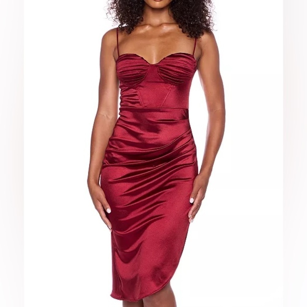 NWT B Darlin Sweetheart Neck Sleeveless Bodycon Dress Bustier Cranberry Satin 5